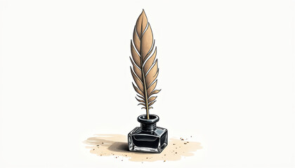 Artistic depiction of a quill pen in an inkpot for World Poetry Day, celebrating the essence of writing and literature.
