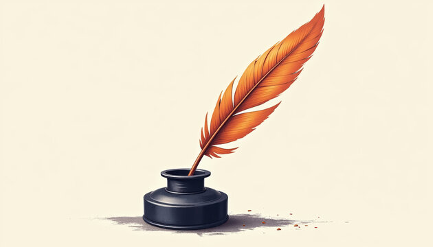 Elegant quill and inkwell design for World Poetry Day banner, representing the art of writing and creativity.