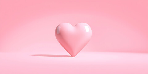 Pastel heart, delicate soft design greeting card for Valentines Day and love celebration, Top View of a Pink Heart on a light pink Background. Romantic Template with Copy Space