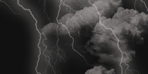 Thunder Stock Image In Black Background. Massive lightning bolt with branches isolated on black background.
