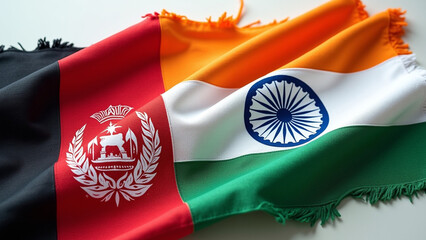 India and Afghanistan flag together with fabric flag