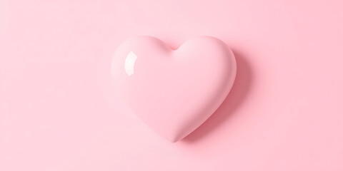 Pastel heart, delicate soft design greeting card for Valentines Day and love celebration, Top View of a Pink Heart on a light pink Background. Romantic Template with Copy Space