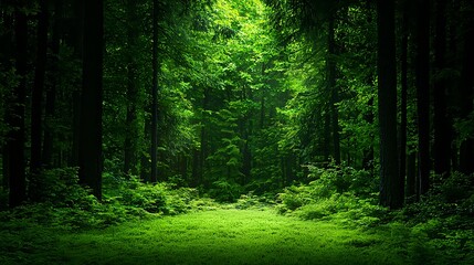 Obraz premium Lush Green Forest Path Sunlight