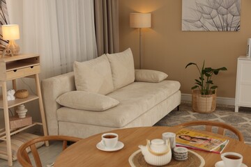 Beautiful furniture and decor in cozy living room. Interior design