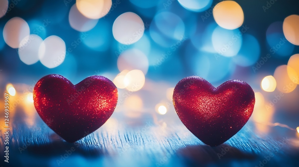 Aufkleber romantic red heart decorations with sparkling bokeh background for valentines and love themes : gene