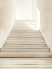 White Minimalist Stairway Interior with Natural Sunlight for Architectural Inspiration : Generative AI