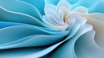 composition of fluid, layered blue and white shapes resembling delicate petals or soft fabric folds