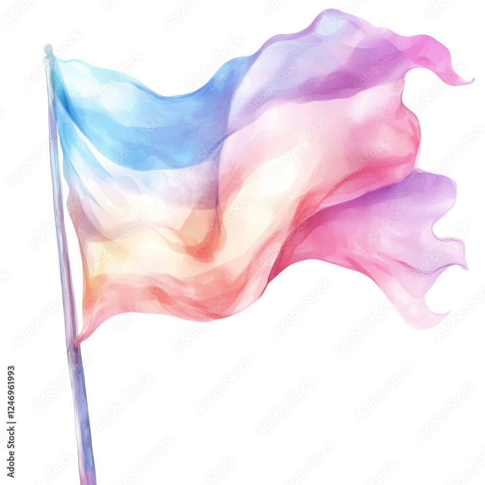 Aufkleber a stylized watercolor painting depicts a pastel flag billowing gently in the wind its soft colors cr