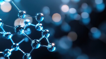Abstract molecular structure in blue light, science, chemistry, technology