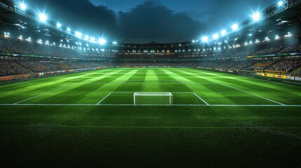 Night stadium soccer field, crowd, game