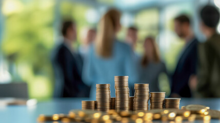 Obraz premium Stacked coins represent financial growth and investment strategies in a corporate environment during a business meeting