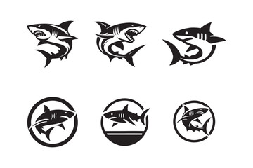 Naklejka premium Shark set silhoutee vector on white background 