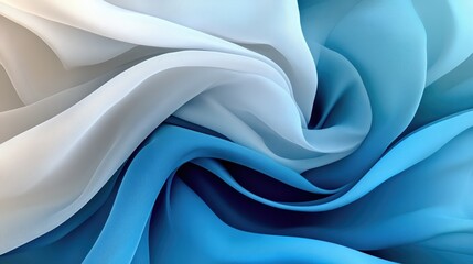 composition of fluid, wave-like fabric textures in shades of blue and white