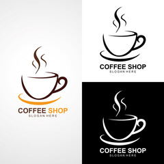 Premium coffee shop logo icon. Latte aroma symbol. Espresso hot drink cup sign. Arabica cappuccino emblem. Vector illustration.