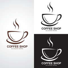Premium coffee shop logo icon. Latte aroma symbol. Espresso hot drink cup sign. Arabica cappuccino emblem. Vector illustration.