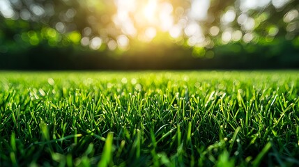 Naklejka premium Lush Green Grass Under Warm Sunlight