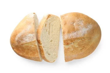 Gordijnen Pieces of fresh bread isolated on white, top view © New Africa