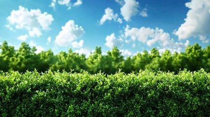 Lush Green Hedge Against a Sunny Sky