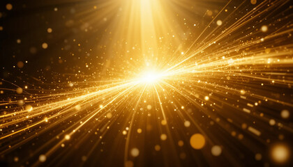 Obraz premium Abstract golden light bokeh with sparkling glitter and glowing stars in a festive holiday design.