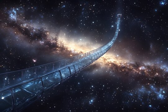 Futuristic Cosmic Bridge Spanning Ethereal Galaxy Skyscape