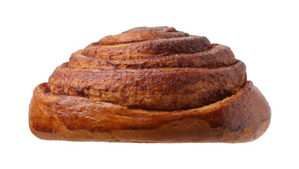 Tasty cinnamon roll bun isolated on white