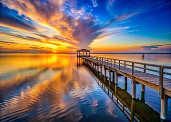 Fototapeta premium Serene Mobile Bay Pier: Gulf Shores Alabama Sunset Stock Photo