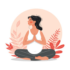 Pregnant woman doing prenatal yoga. Pregnancy health concept. Vector illustration in flat style