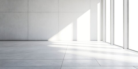 Obraz premium Modern Minimalist Concrete Room with Sunlight Streaming through Large Windows : Generative AI