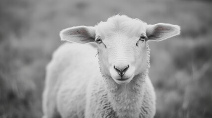 Fototapeta premium Sheep in a Field, Peaceful Focus on a Lamb, Outdoor Scene, Suitable for Nature Stock