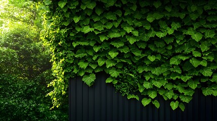 Fototapeta premium Lush Green Ivy Covering Dark Wood Wall