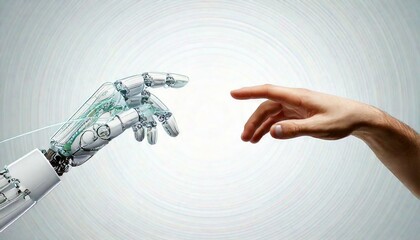 Technology meets humanity background, modern remake of The Creation of Adam 