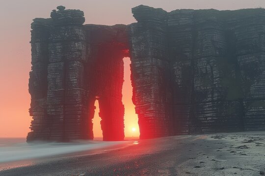 Stunning sunset over me  akoz beach in sopelana with waves crashing against rocky coastline