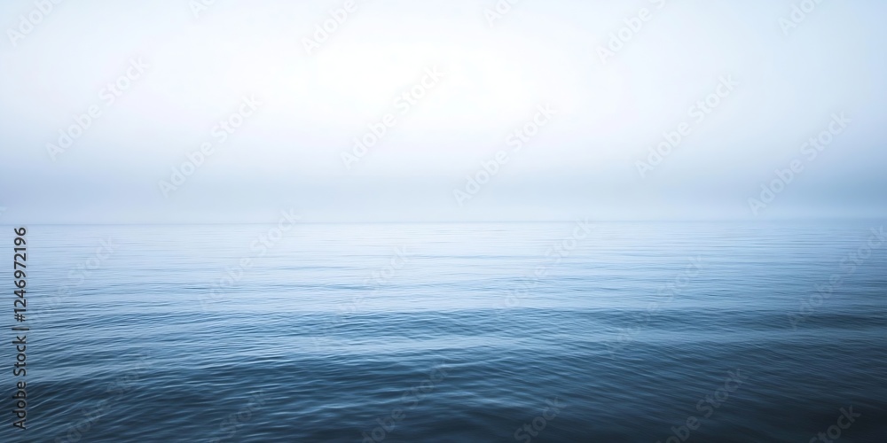 Poster serene ocean horizon at dawn with tranquil blue waters and soft misty sky : generative ai