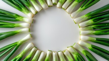 leek with empty space in the middle and white background