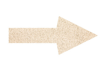 Arrow with texture of beige plaster isolated on white