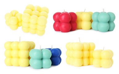 Set of colorful bubble candles on white background