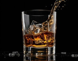 Bourbon drink poured into a glass of ice