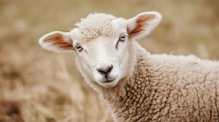 Fototapeta premium Close-up of a lamb in a field. Possible use Nature, farm animal