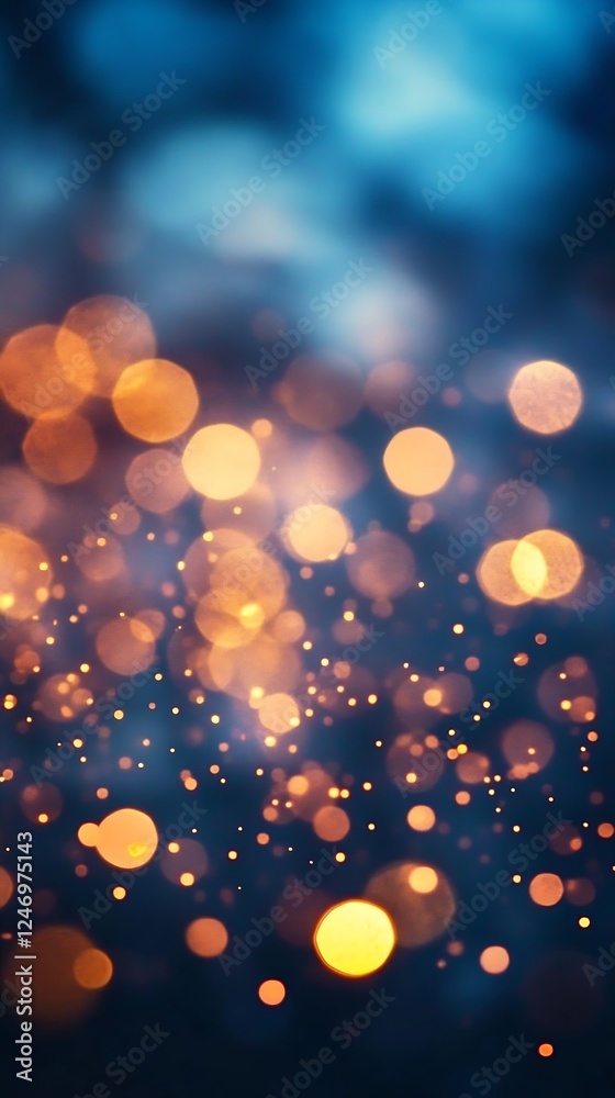 Aufkleber Elegant Golden Bokeh Abstract with a Dreamy Blue Background : Generative AI