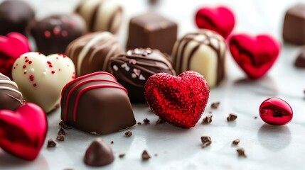 Assorted Heart-Shaped and Gourmet Chocolate Truffles for Valentine's Day Celebration : Generative AI
