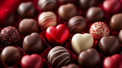 Assorted Heart Shaped Gourmet Chocolates in Elegant Decorative Arrangement : Generative AI