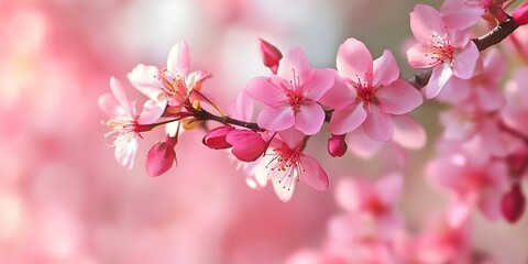 Delicate Pink Cherry Blossom in Full Bloom with Soft Focus Background : Generative AI