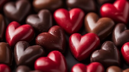 Red and Brown Heart Shaped Chocolates Perfect for Romance and Gifting : Generative AI