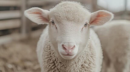 Obraz premium Cute Lamb in Farm Shed