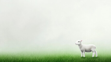 Obraz premium lamb standing in misty meadow, surrounded by lush green grass