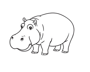 Obraz premium Modern flat design, black and white line art illustration of hippopotamus. vector