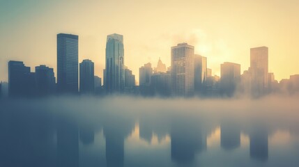 Fototapeta premium Misty City Sunrise Skyline