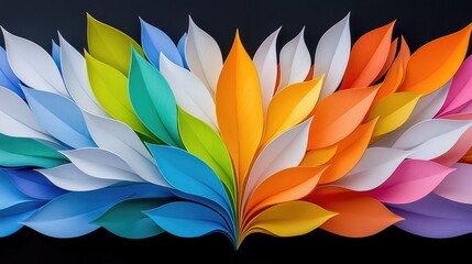 Obraz premium Colorful paper leaves, art design, dark background, abstract art, website banner