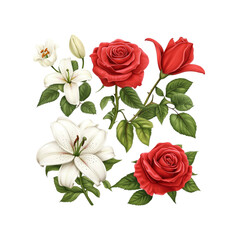 Fototapeta premium Elegant Red Roses and White Lilies Floral Arrangement