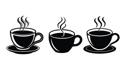 A set of coffee cap with stim vector silhouette illustration